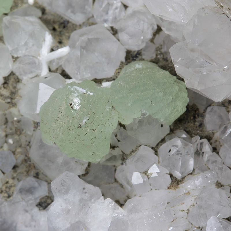 Prehnite with Quartz cast after Anhydrite (ex Willard Wulff Collection